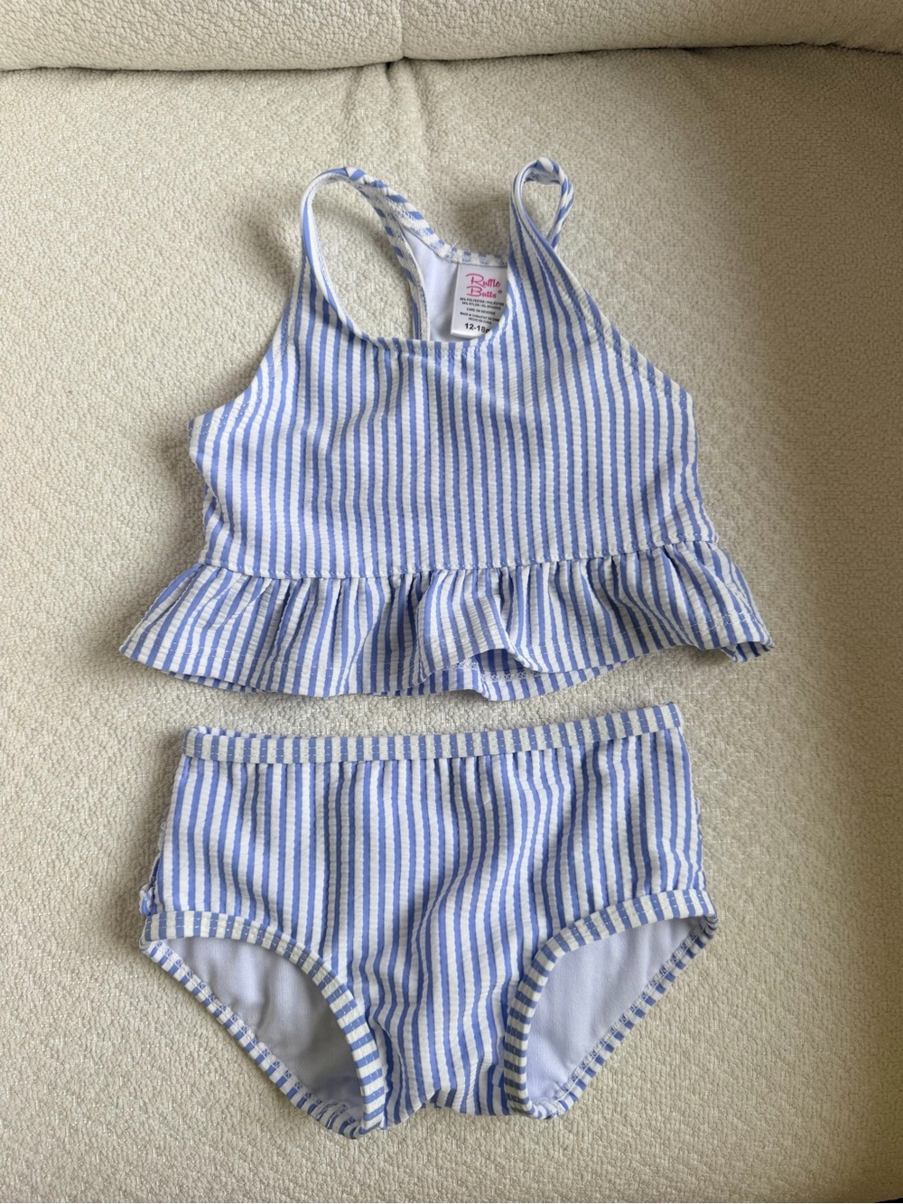Ruffle Butts Blue & White Striped Ruffle Tankini Set